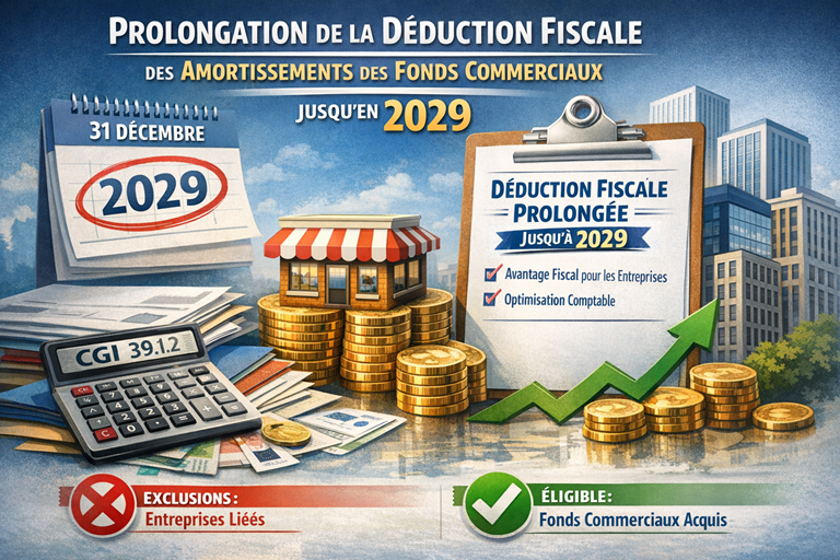 Infographie : prolongation de la d&eacute;duction fiscale des amortissements des fonds commerciaux jusqu&rsquo;en 2029