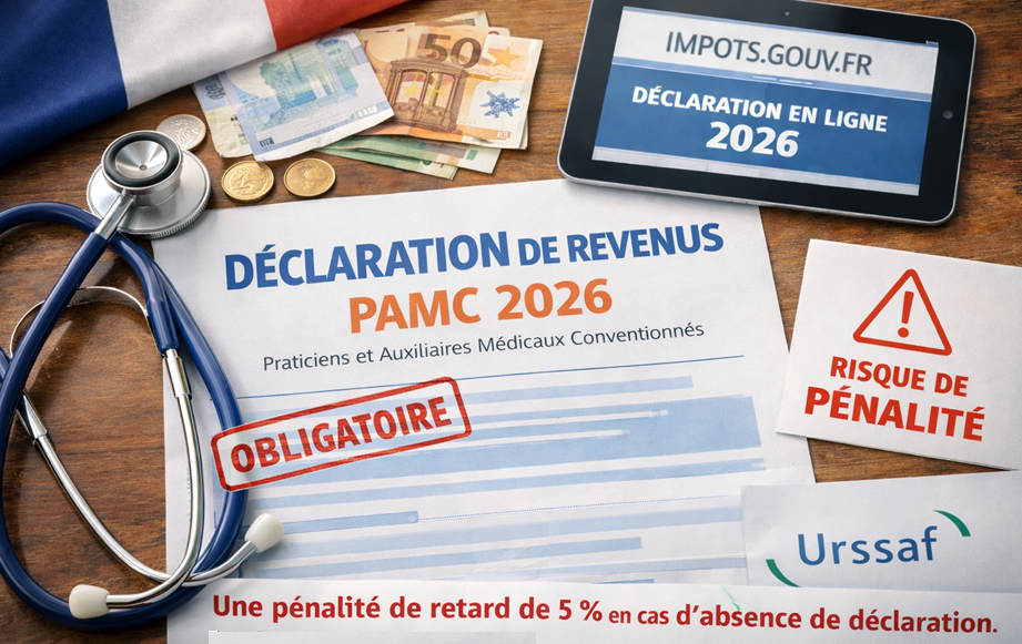 Visuel : d&eacute;claration de revenus PAMC 2026 obligatoire, risque de p&eacute;nalit&eacute;